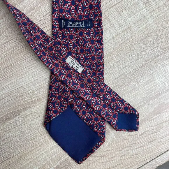 Hermes Paris Silk Tie 7520 IA Chains Blue